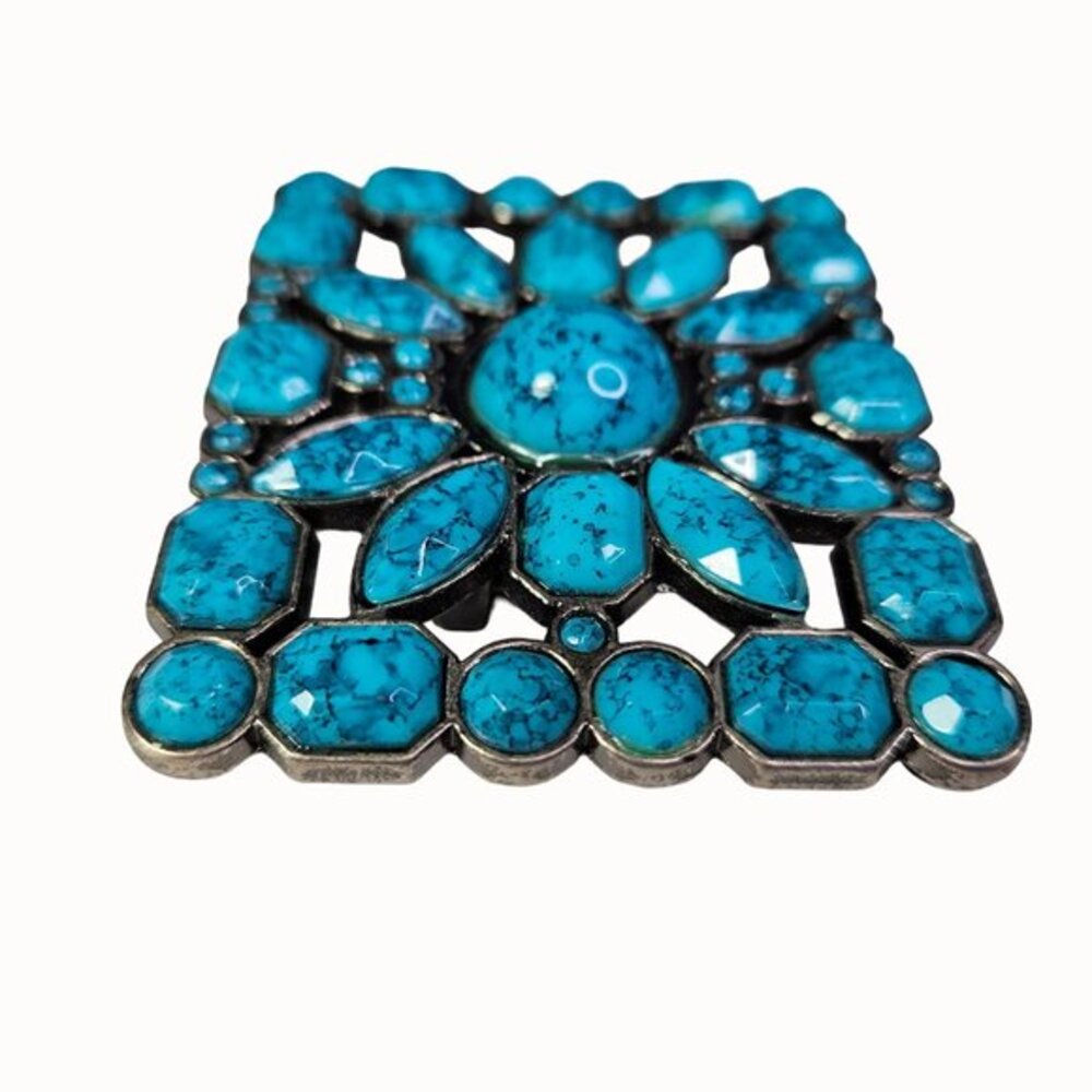 Turquoise Color Inspired Belt Buckle Gemstone Design and Metal Frame Costume Vtg - Picture 4 of 6